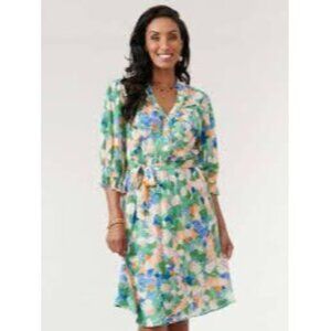 Democracy‎ Lantern Sleeve Button Up Watercolor Floral Dress Size Medium